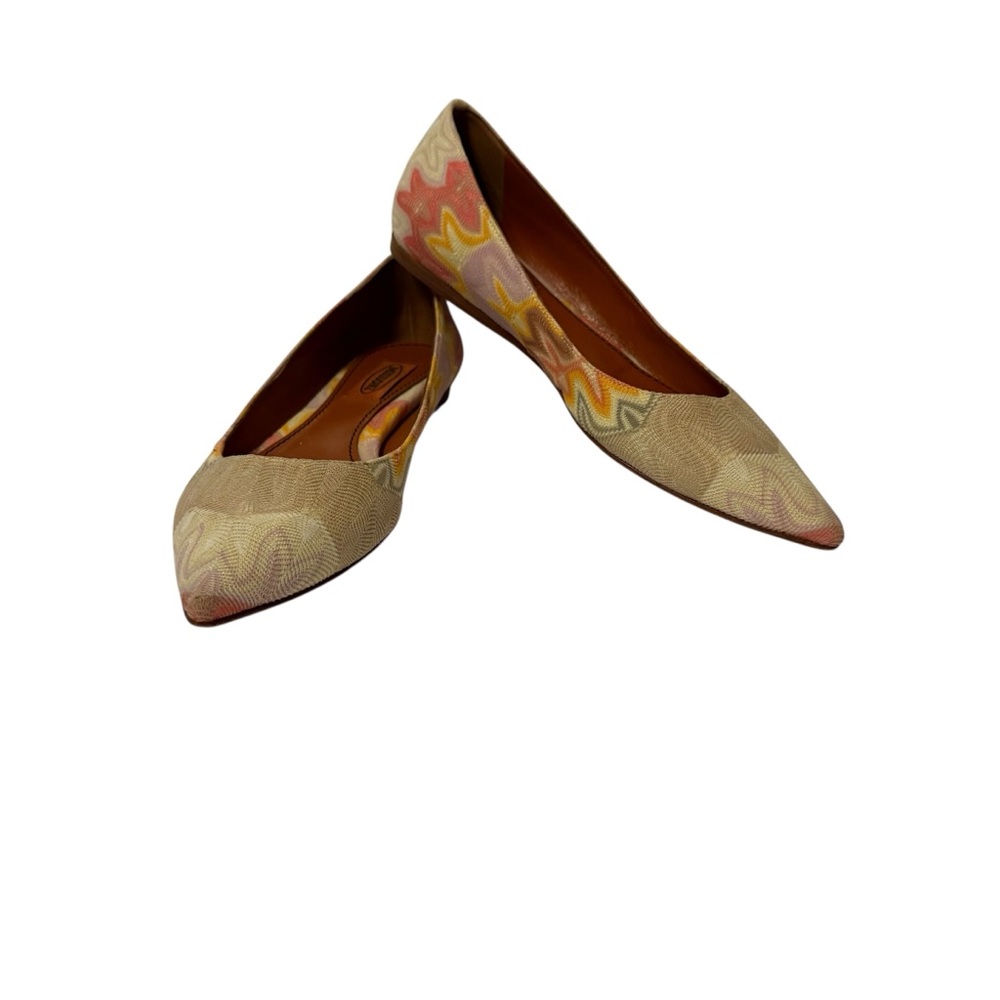 MISSONI SHOES FLATS SIGNATURE MULTI COLOR FABRIC LEATHER ITALY SIZE 37 7 POINTED